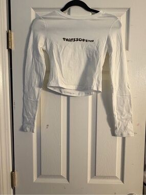 That’s So Fetch White Long Sleeve Crop Top with "THATS SO FETCH" Graphic